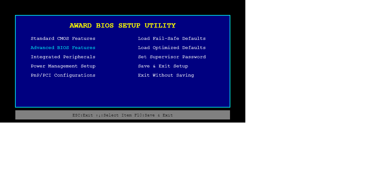 Classic Award BIOS Setup Screen