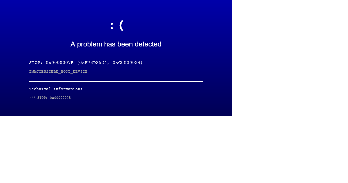 Blue Screen of Death with sad face emoticon