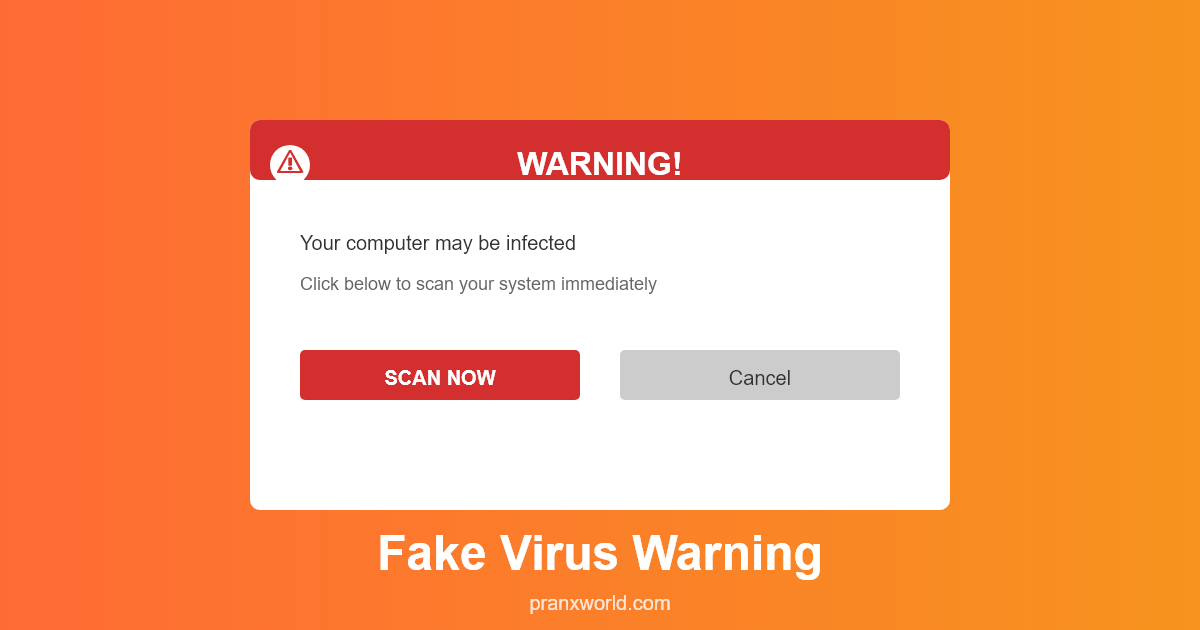 Fake Windows virus warning dialog
